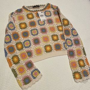 MANGO crochet top. Brand new. Multi color, boho style. Size XS.